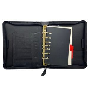 Franklin Quest Black Leather 11"x9" Daily Planner‎ 7 Ring Zip Personal Organizer